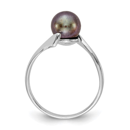14K Weißgold Ring mit 7 mm schwarzer FW Zuchtperle