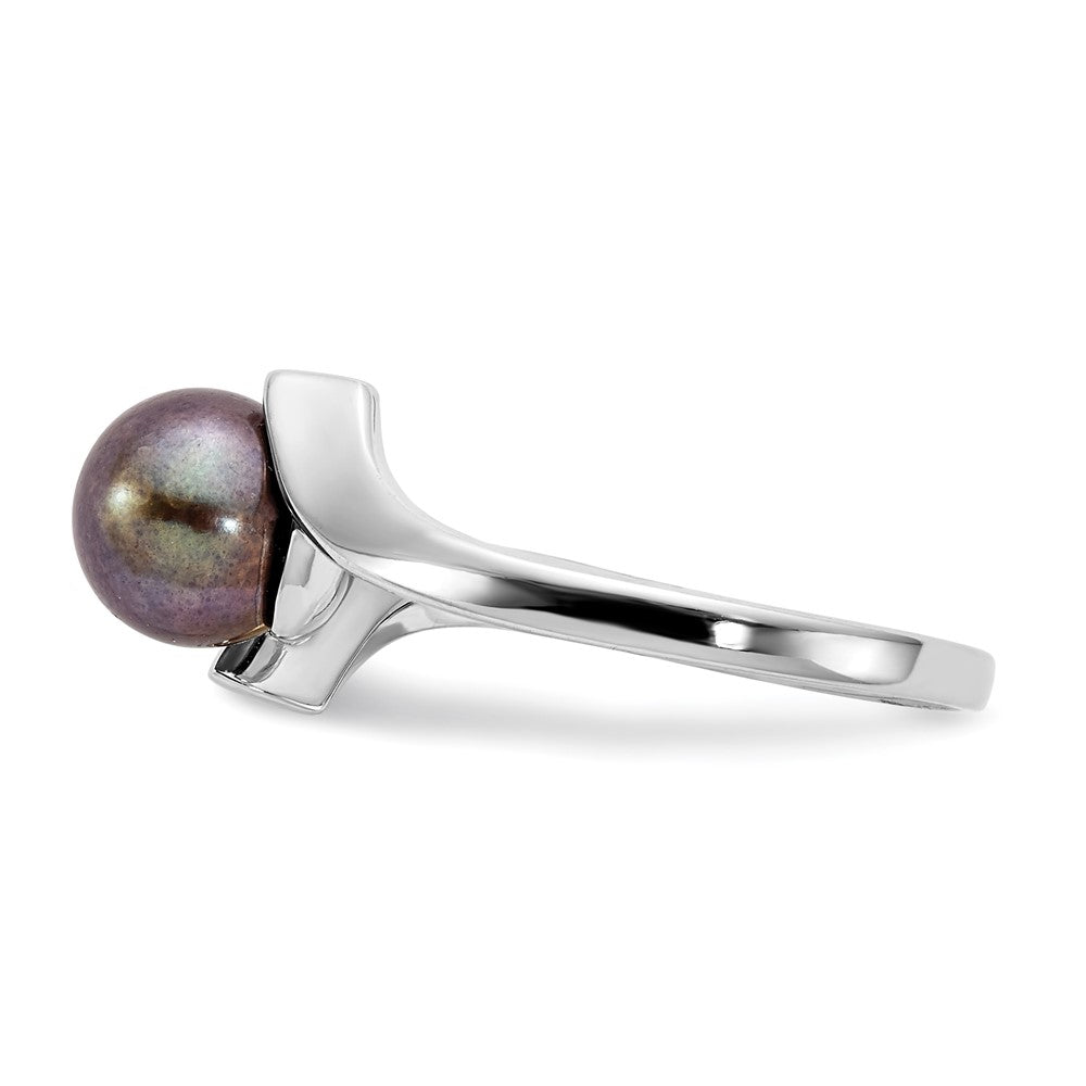 14K Weißgold Ring mit 7 mm schwarzer FW Zuchtperle