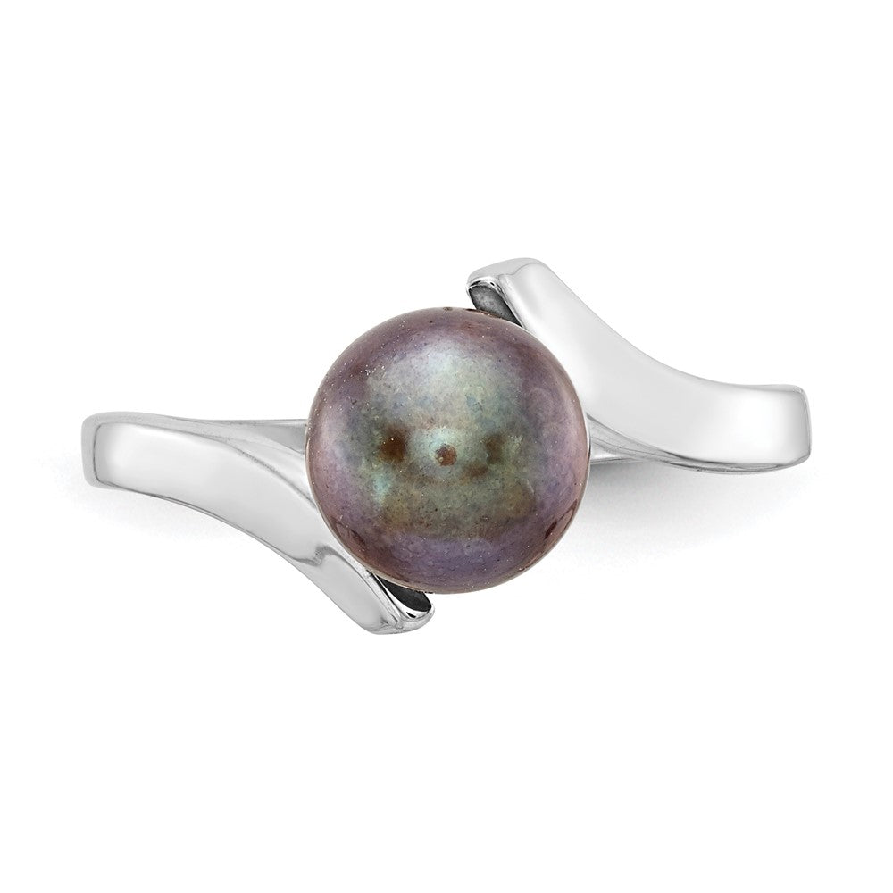 14K Weißgold Ring mit 7 mm schwarzer FW Zuchtperle