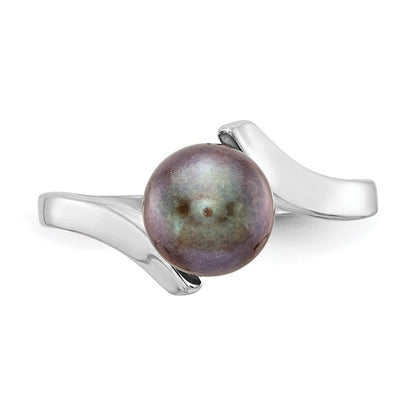 14K Weißgold Ring mit 7 mm schwarzer FW Zuchtperle