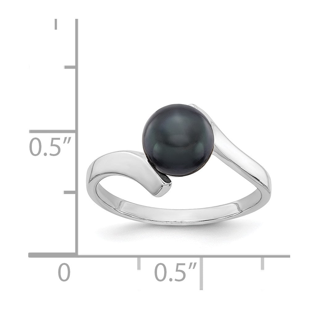 14K Weißgold Ring mit 7 mm schwarzer FW Zuchtperle