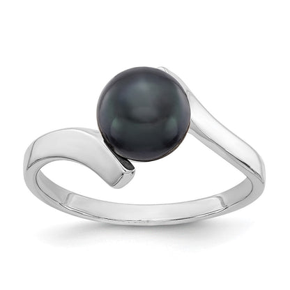 14K Weißgold Ring mit 7 mm schwarzer FW Zuchtperle
