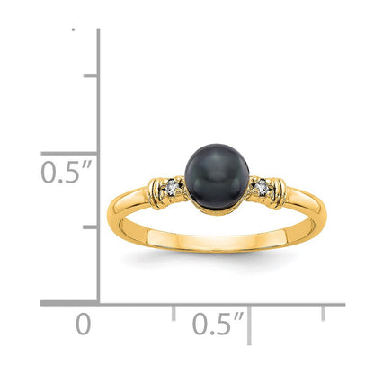 14K Gelbgold 5mm Schwarz Fw Zuchtperle Aaa Diamant Ring