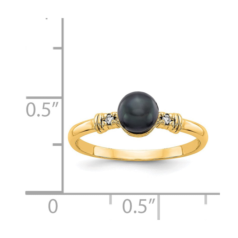 14K Gelbgold 5mm Schwarz Fw Zuchtperle Vs Diamant Ring