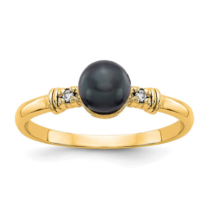 14K Gelbgold 5mm Schwarz Fw Zuchtperle Aaa Diamant Ring