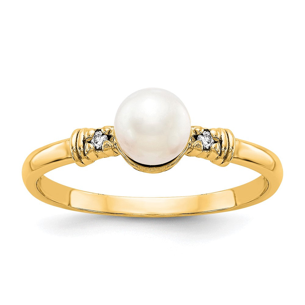 14K Gelbgold Fw Zuchtperle Diamant Ring