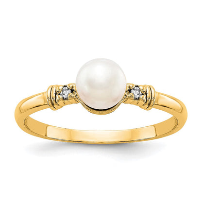 14K Gelbgold Fw Zuchtperle Diamant Ring