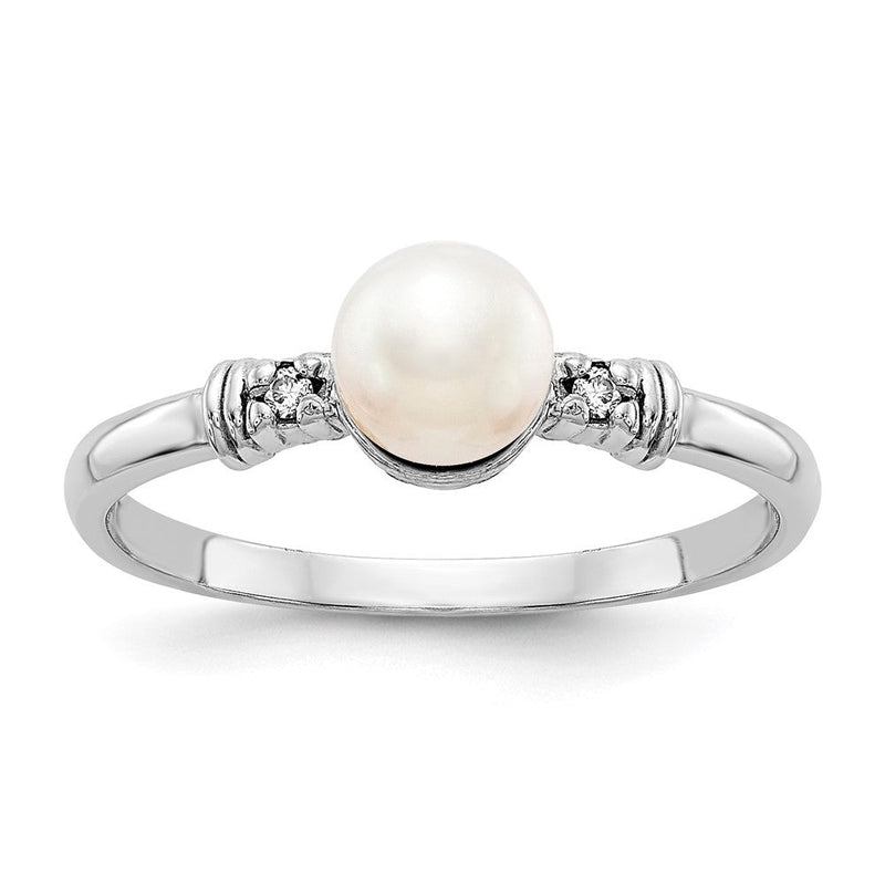 14K Weißgold Ring mit 5-mm-Süßwasser-Zuchtperle und echtem Diamanten