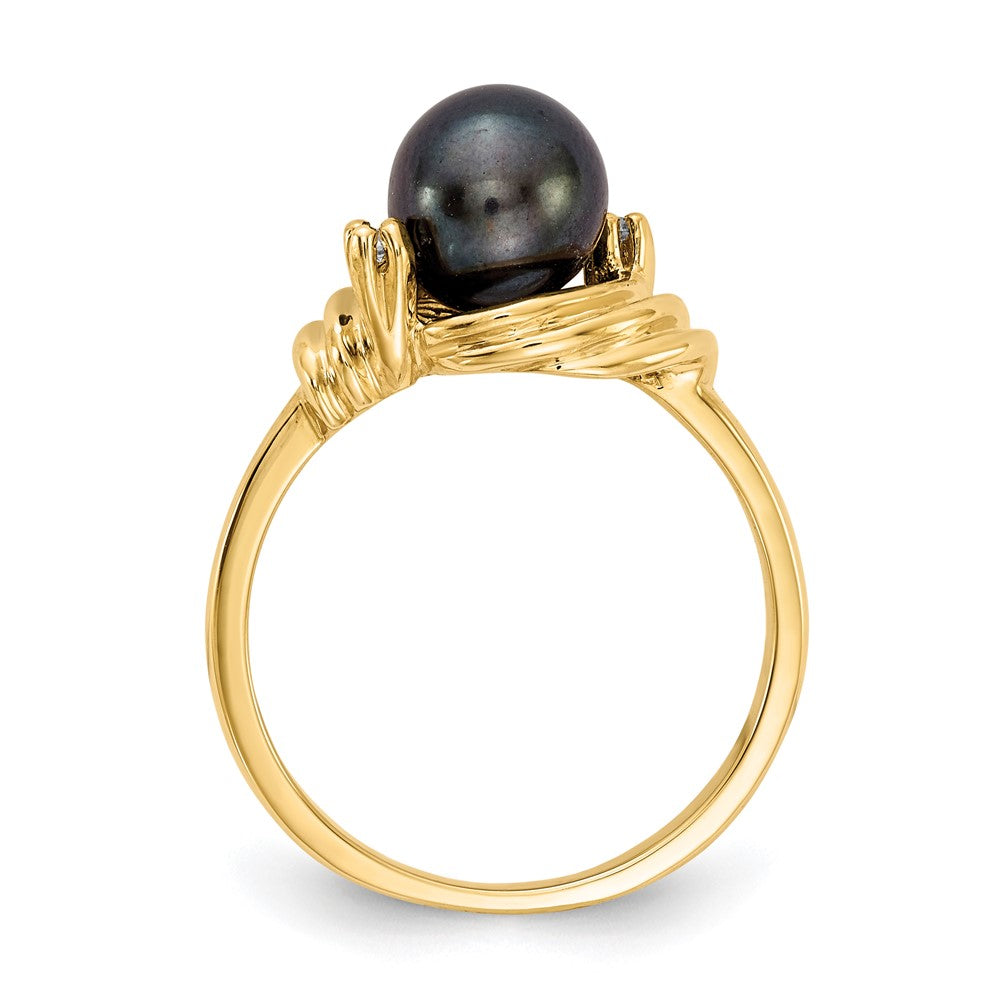 14K Gelbgold 7mm Schwarz Fw Zuchtperle A Echt Diamant Ring