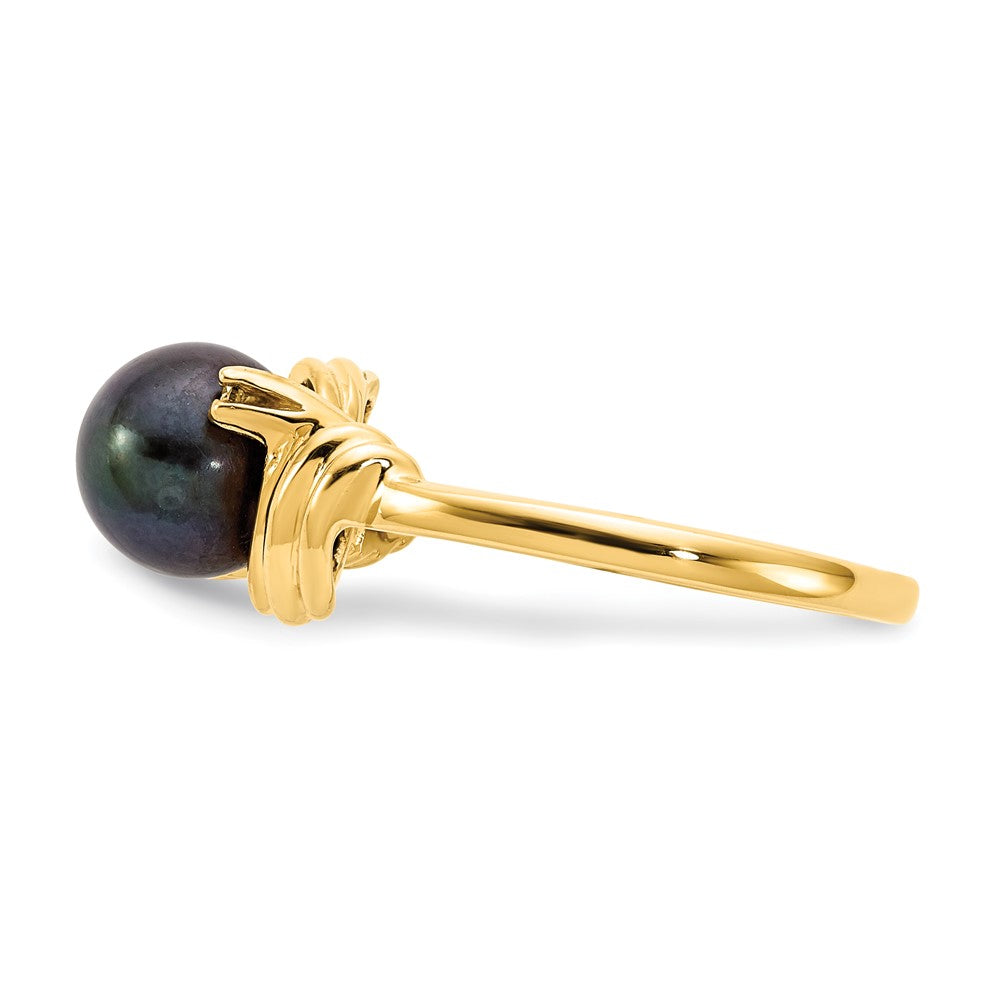 14K Gelbgold 7mm Schwarz Fw Zuchtperle A Echt Diamant Ring