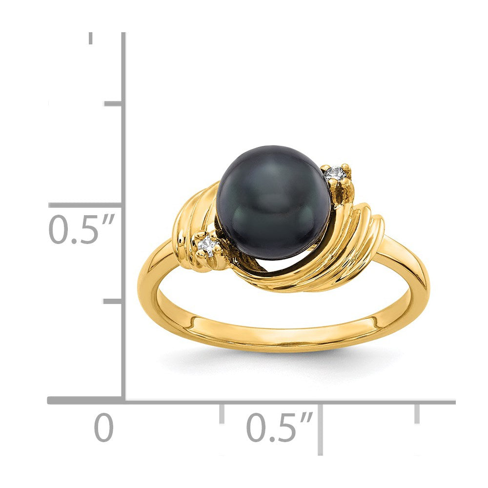 14K Gelbgold 7mm Schwarz Fw Zuchtperle A Echt Diamant Ring