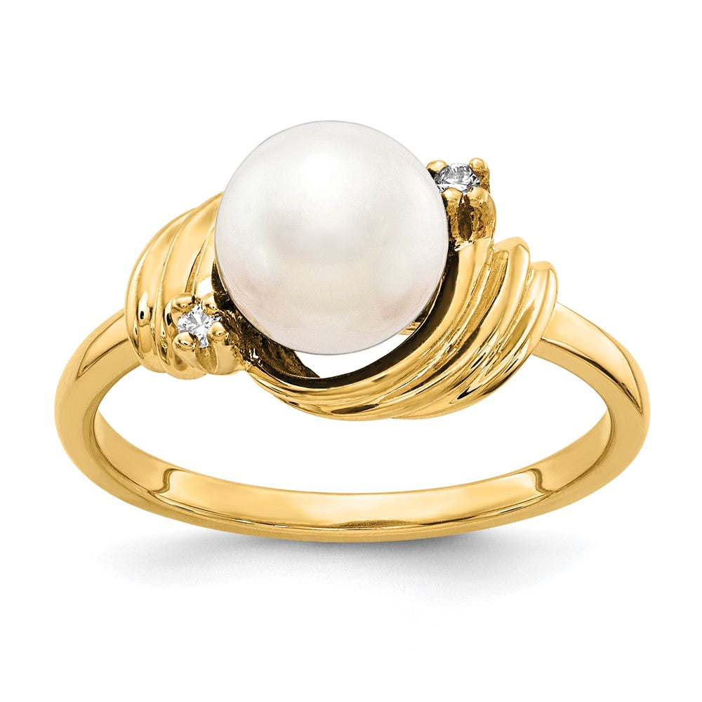 14K Gelbgold 7mm Fw Zuchtperle A Echt Diamant Ring