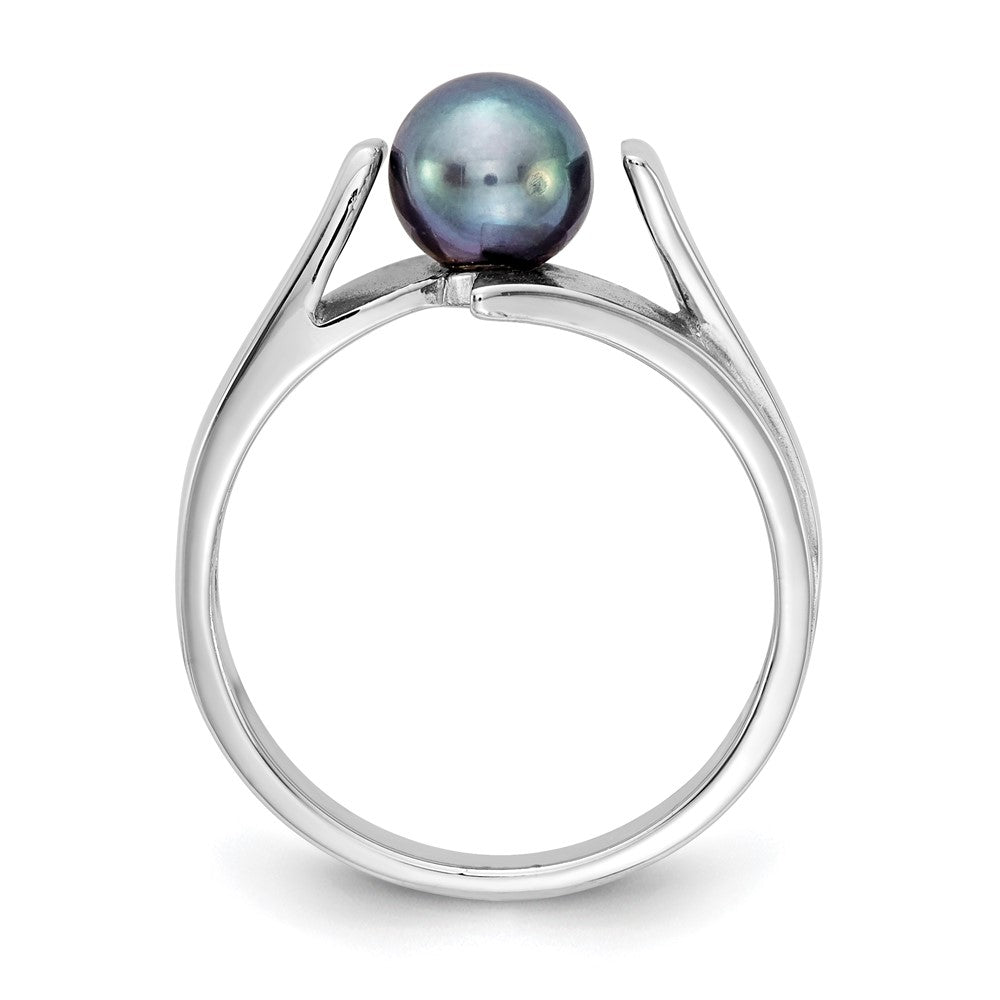 14K Weißgold Ring mit 6 mm schwarzer FW-Zuchtperle
