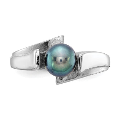 14K Weißgold Ring mit 6 mm schwarzer FW-Zuchtperle