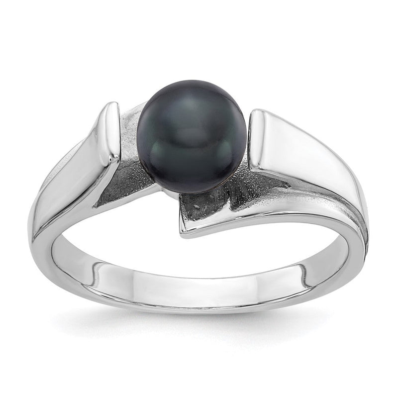 14K Weißgold Ring mit 6 mm schwarzer FW-Zuchtperle