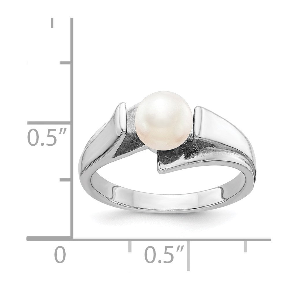 14K Weißgold Ring mit 6 mm Süßwasser-Zuchtperle