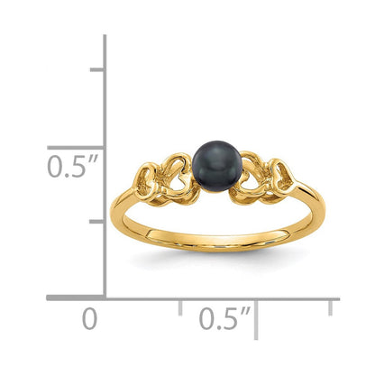 14K Gelbgold Ring mit 4 mm schwarzer FW Zuchtperle