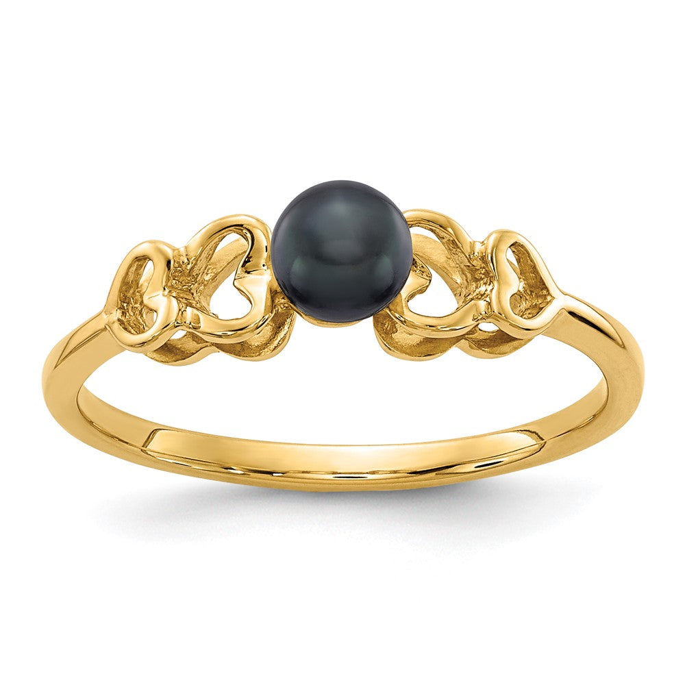 14K Gelbgold Ring mit 4 mm schwarzer FW Zuchtperle