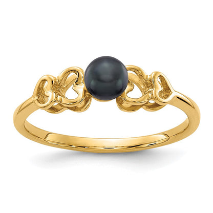 14K Gelbgold Ring mit 4 mm schwarzer FW Zuchtperle