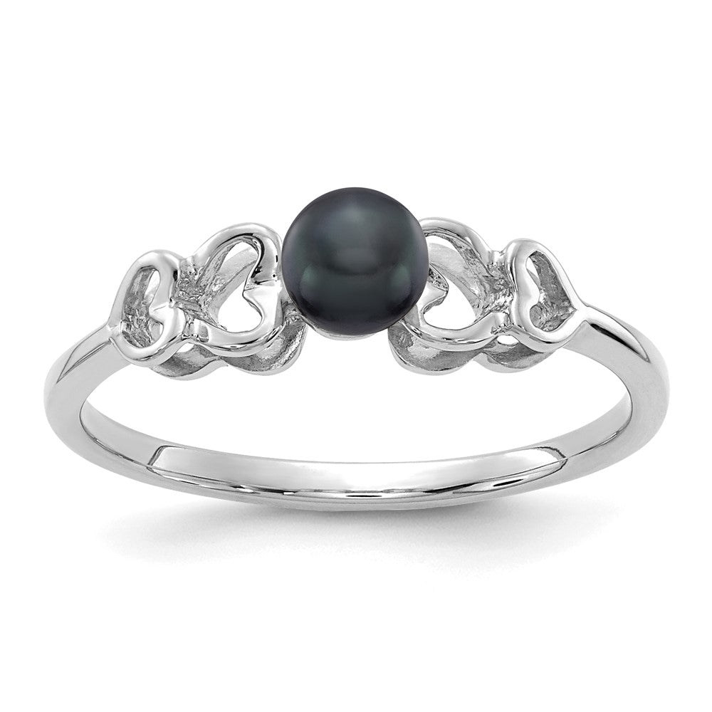 14K Weißgold Ring mit 4 mm schwarzen Süßwasser-Zuchtperlen