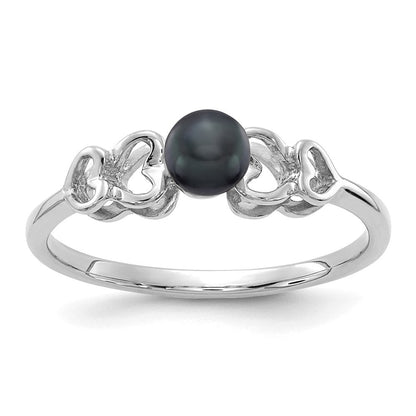 14K Weißgold Ring mit 4 mm schwarzen Süßwasser-Zuchtperlen