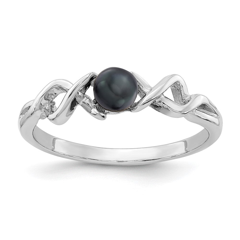 14K Weißgold Ring mit 4 mm schwarzer FW Zuchtperle