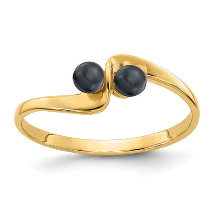 14K Gelbgold Ring, 3 mm, schwarze FW-Zuchtperle