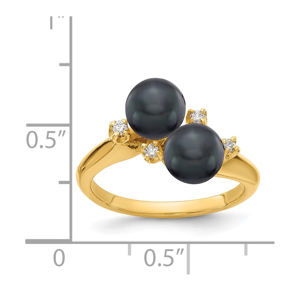 14K Gelbgold 6mm Schwarz Fw Zuchtperle A Echt Diamant Ring
