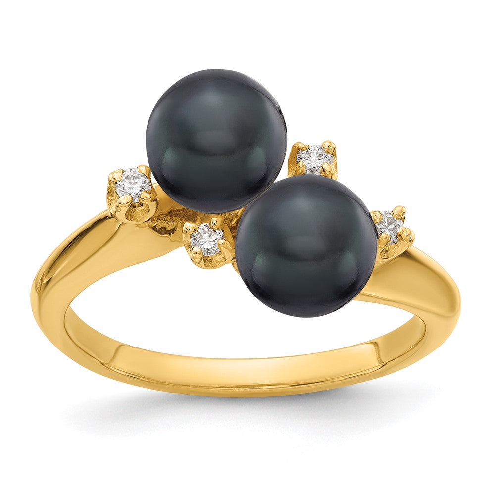 14K Gelbgold 6mm Schwarz Fw Zuchtperle A Echt Diamant Ring