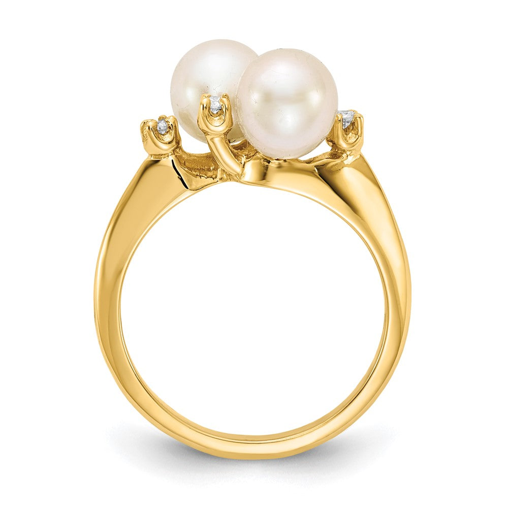 14K Gelbgold 6mm Fw Zuchtperle A Echt Diamant Ring
