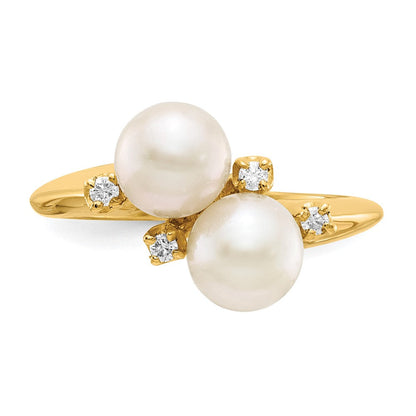 14K Gelbgold 6mm Fw Zuchtperle A Echt Diamant Ring