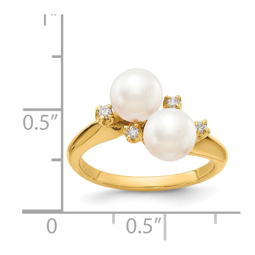 14K Gelbgold 6mm Fw Zuchtperle A Echt Diamant Ring