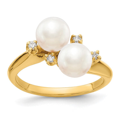 14K Gelbgold 6mm Fw Zuchtperle A Echt Diamant Ring