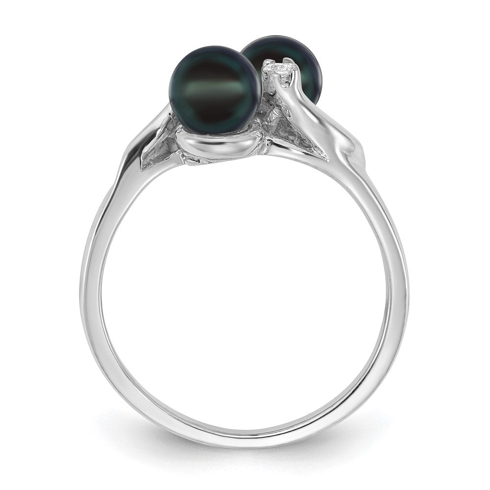 14K Weißgold 5mm Schwarz Fw Zuchtperle Aaa Diamant Ring