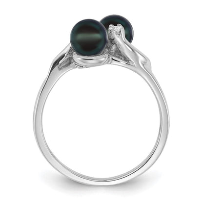 14K Weißgold 5mm Schwarz Fw Zuchtperle Vs Diamant Ring