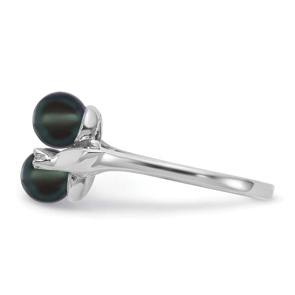 14K Weißgold 5mm Schwarz Fw Zuchtperle Aaa Diamant Ring