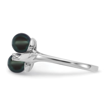 14K Weißgold 5mm Schwarz Fw Zuchtperle Aaa Diamant Ring