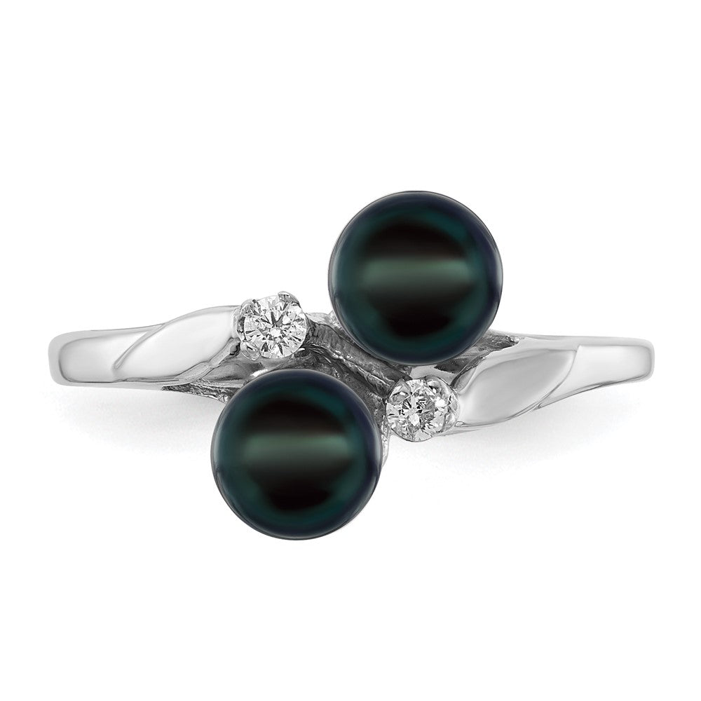14K Weißgold 5mm Schwarz Fw Zuchtperle A Echt Diamant Ring