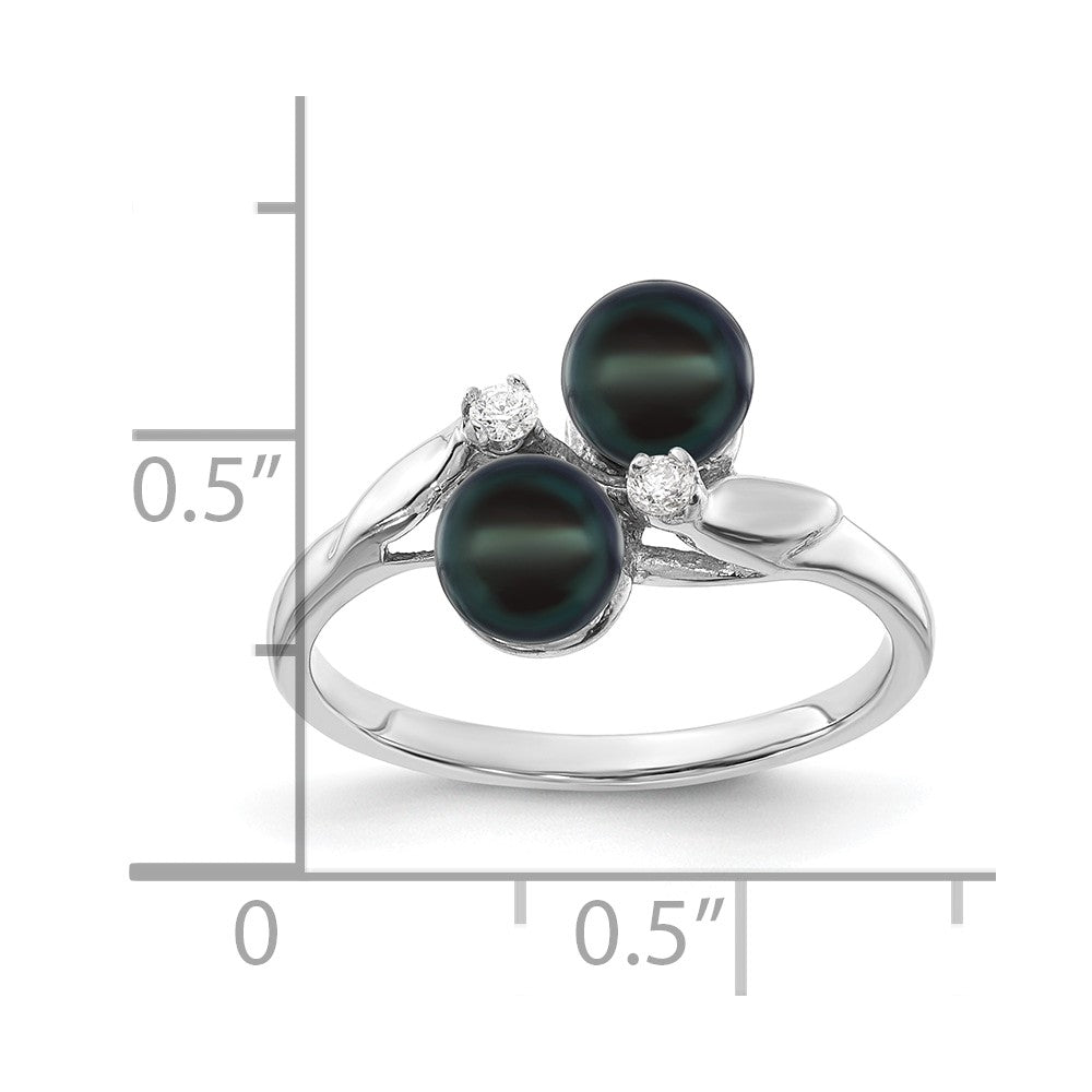 14K Weißgold 5mm Schwarz Fw Zuchtperle Aaa Diamant Ring