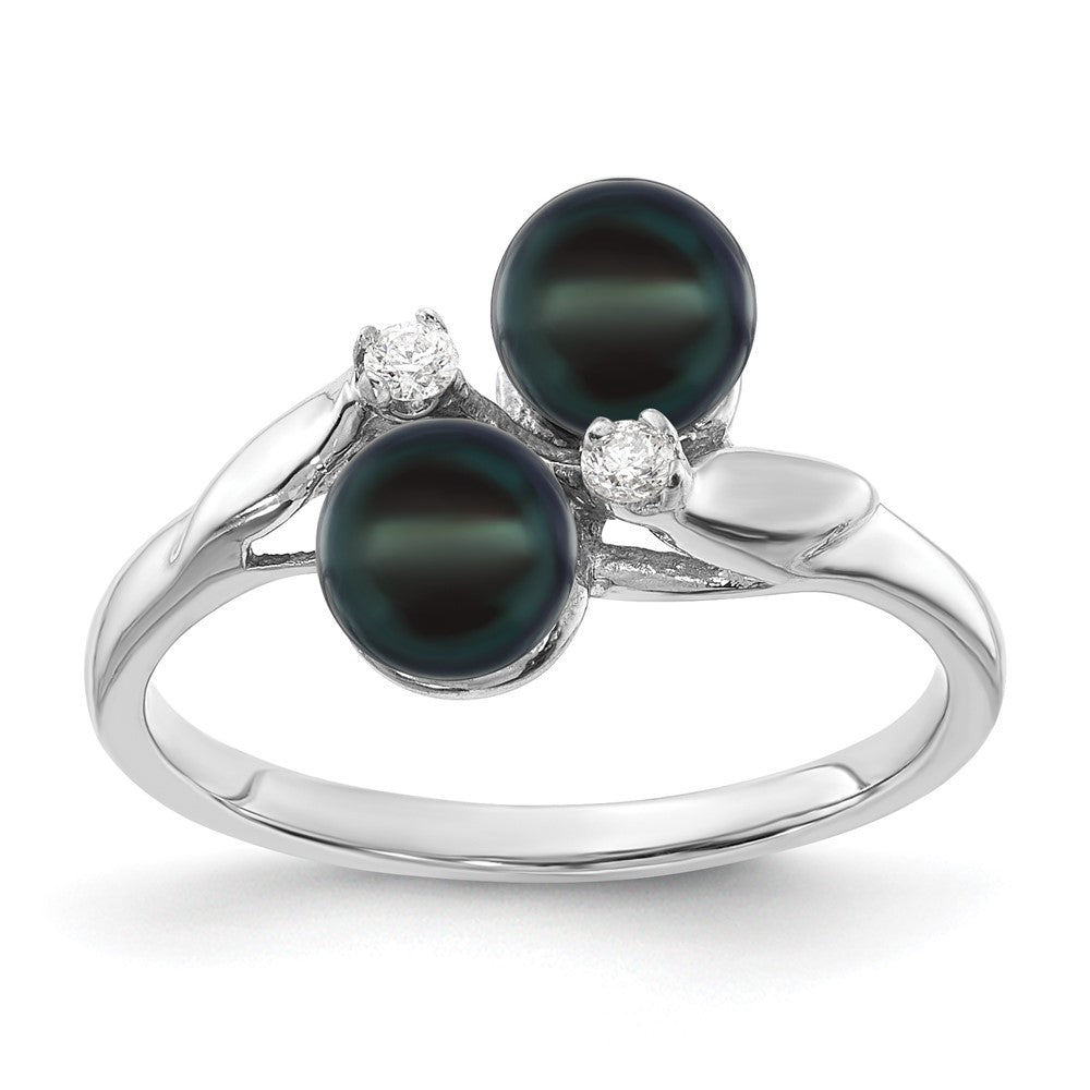 14K Weißgold 5mm Schwarz Fw Zuchtperle Aa Diamant Ring