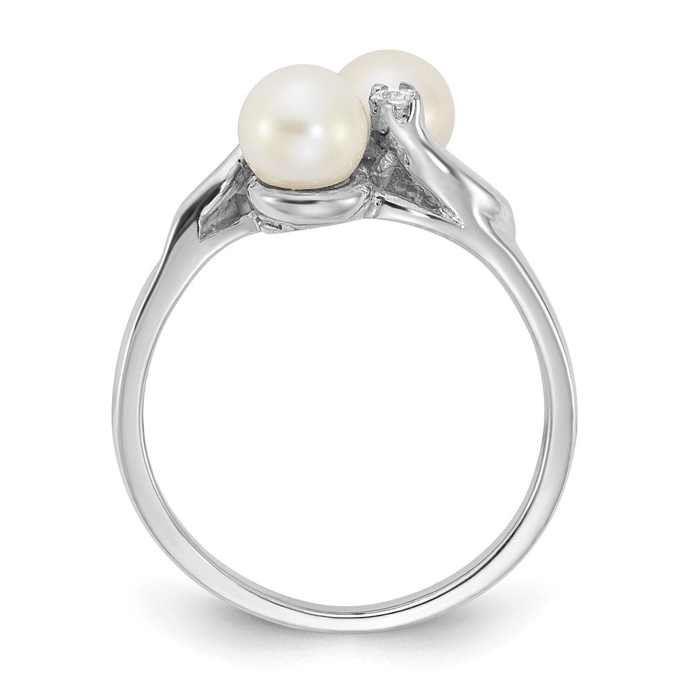 14K Weißgold 5mm Fw Zuchtperle Aa Diamant Ring