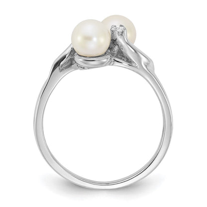 14K Weißgold 5mm Fw Zuchtperle A Echt Diamant Ring