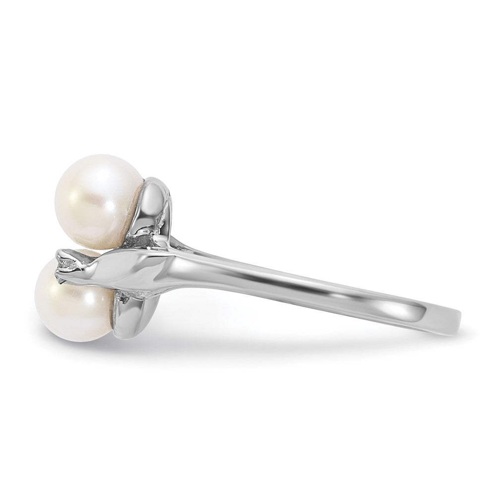 14K Weißgold 5mm Fw Zuchtperle Aa Diamant Ring