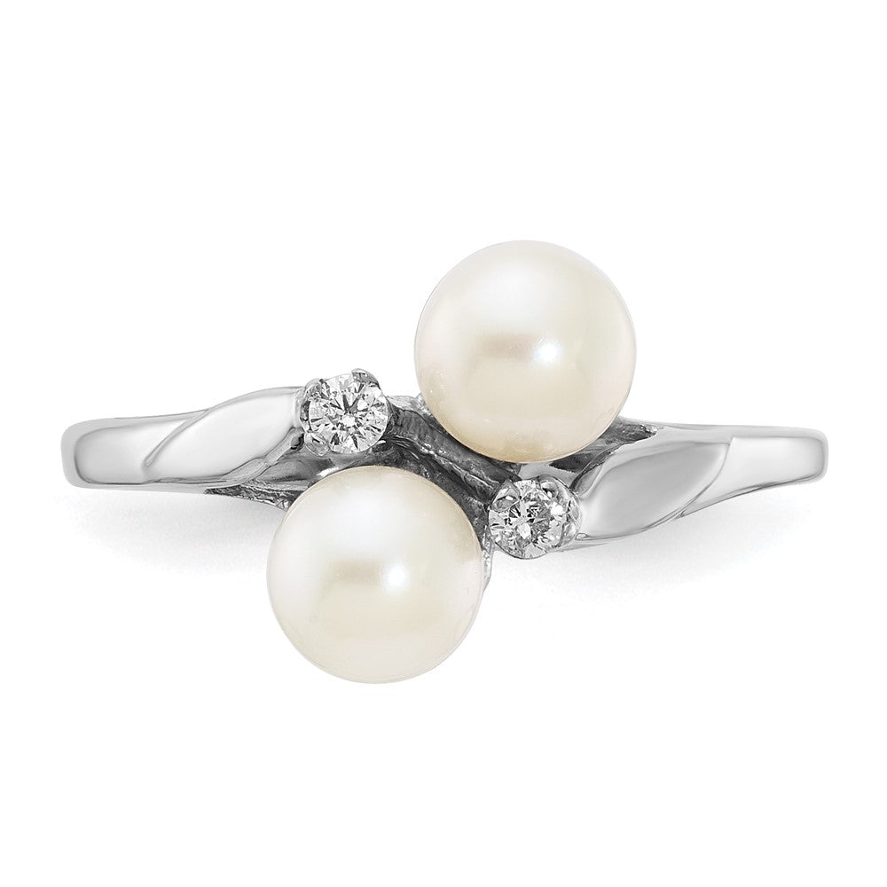 14K Weißgold 5mm Fw Zuchtperle Aa Diamant Ring