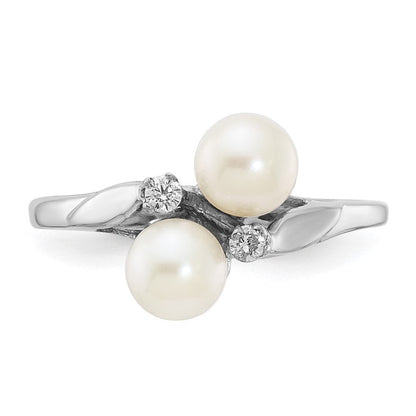 14K Weißgold 5mm Fw Zuchtperle Aa Diamant Ring
