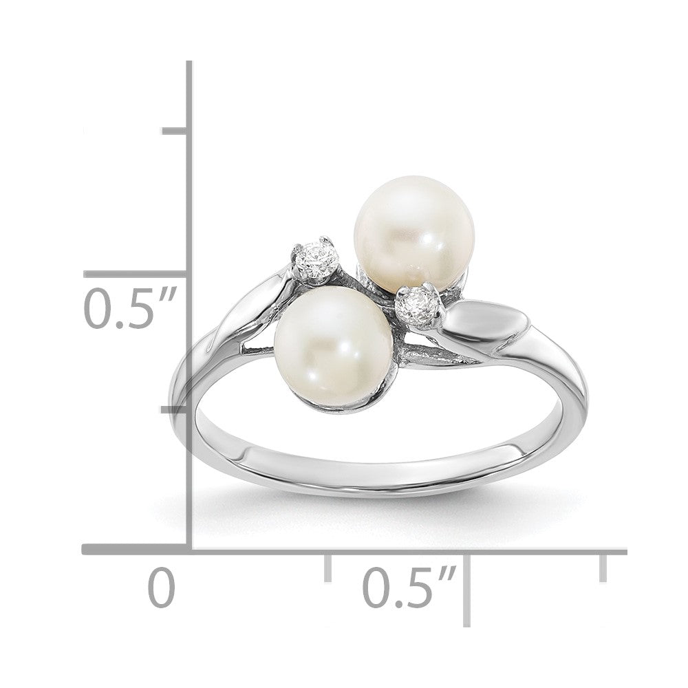14K Weißgold 5mm Fw Zuchtperle Aa Diamant Ring