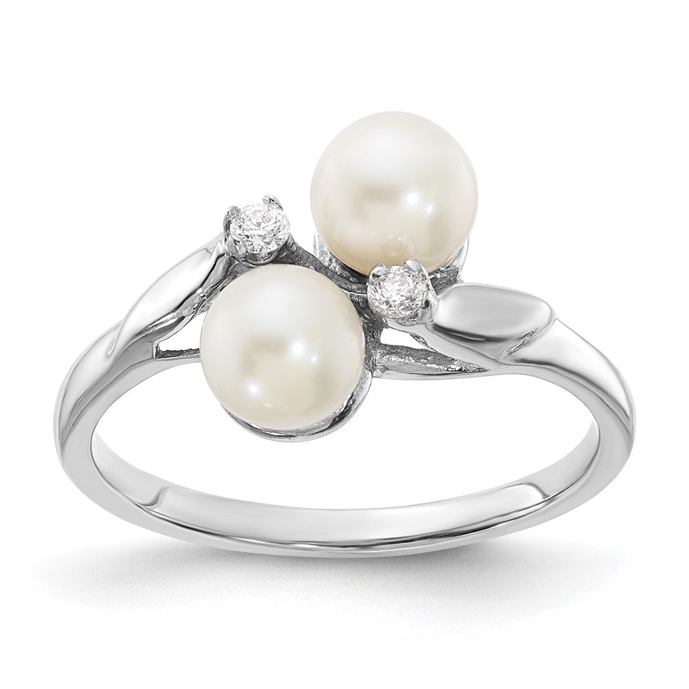 14K Weißgold 5mm Fw Zuchtperle Aaa Diamant Ring