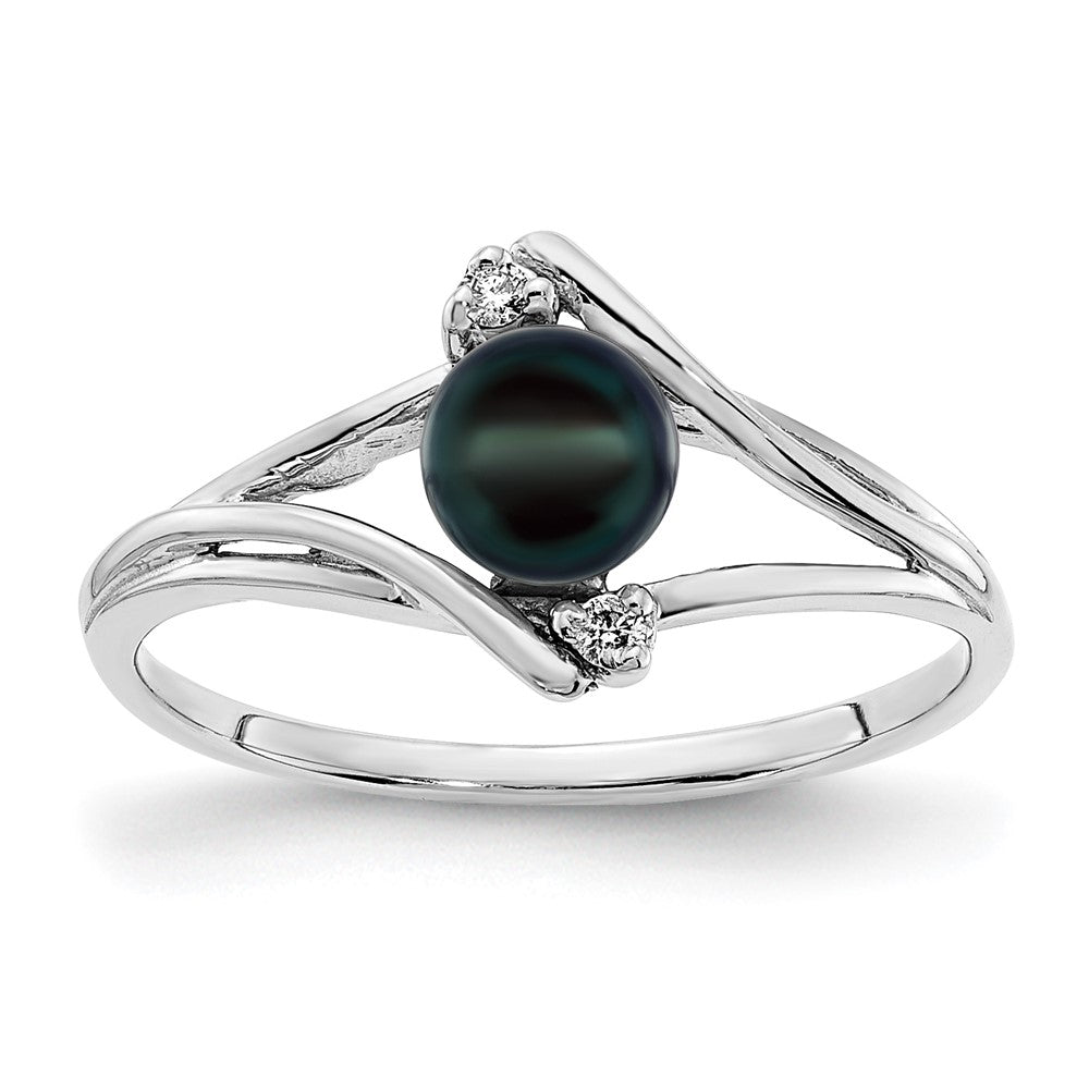 14K Weißgold 5mm Schwarz Fw Zuchtperle A Echt Diamant Ring