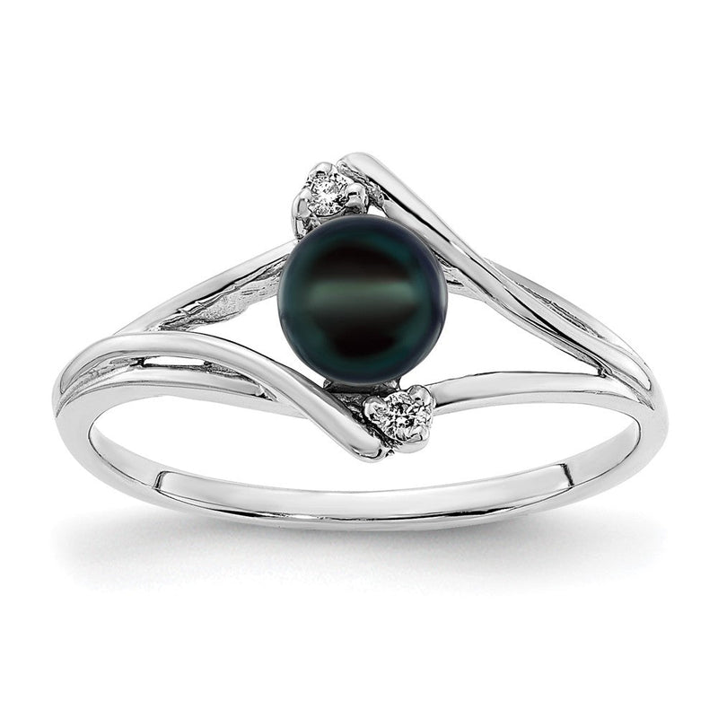 14K Weißgold 5mm Schwarz Fw Zuchtperle A Echt Diamant Ring