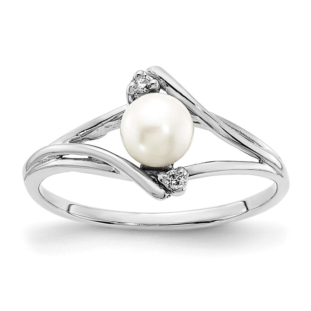 14K Weißgold 5mm Fw Zuchtperle A Echt Diamant Ring